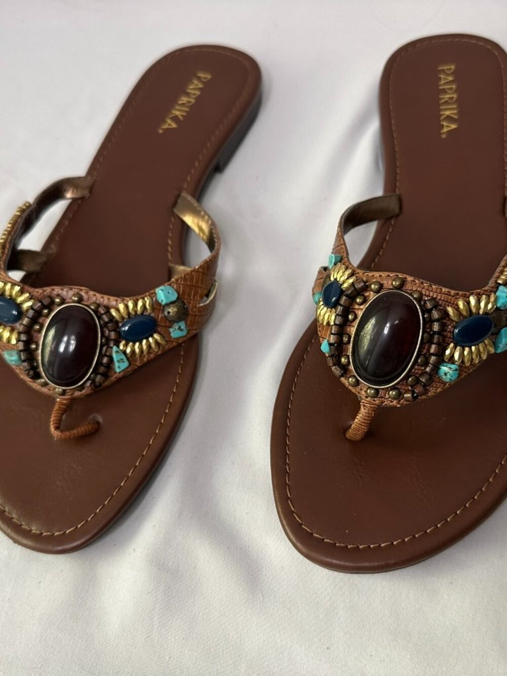 NWOT Paprika Beaded Turquoise Boho Sandals (Size 10)